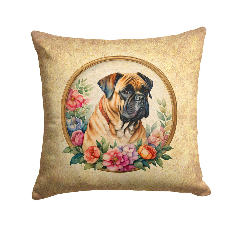 Bullmastiff and Flowers Fabric Decorative Pillow