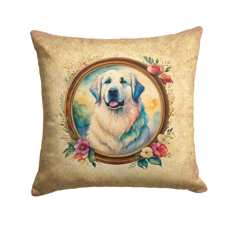 Great Pyrenees and Flowers Fabric Decorative Pillow