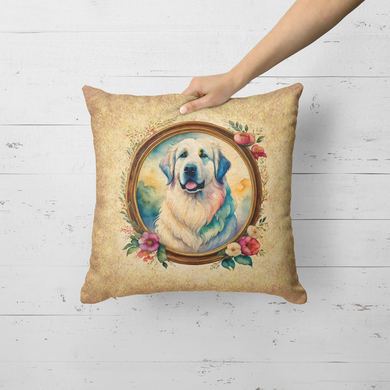 Great Pyrenees and Flowers Fabric Decorative Pillow