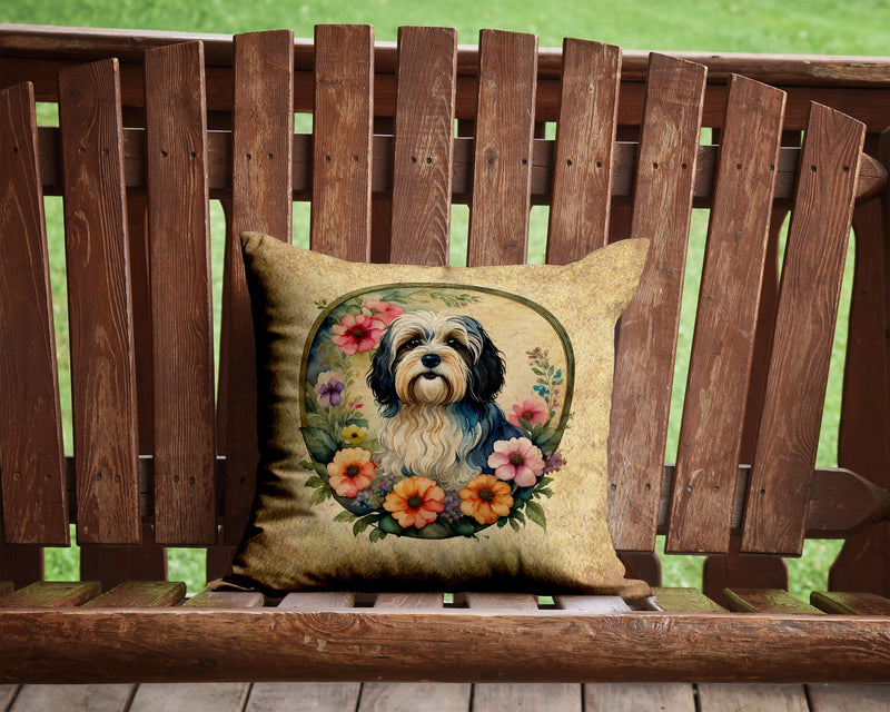 Havanese and Flowers Fabric Decorative Pillow