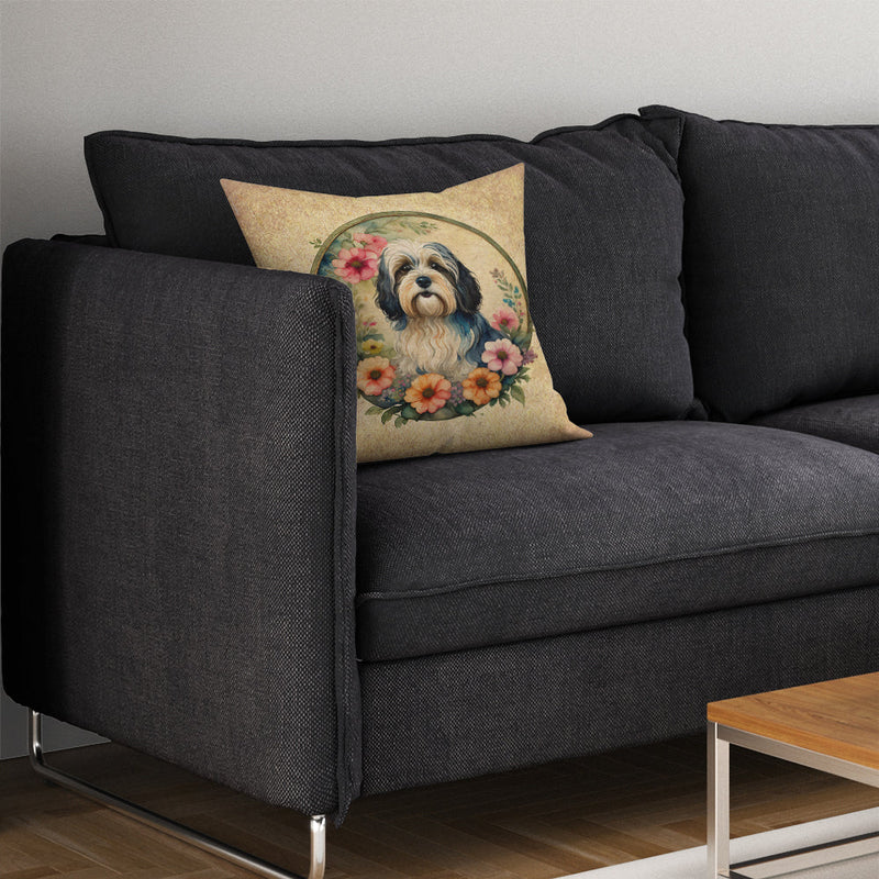 Havanese and Flowers Fabric Decorative Pillow