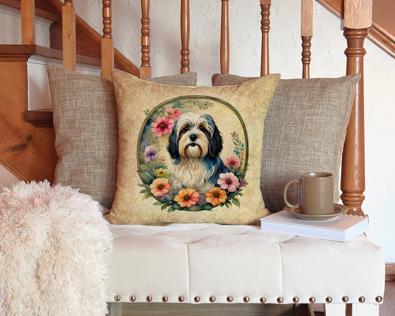 Havanese and Flowers Fabric Decorative Pillow