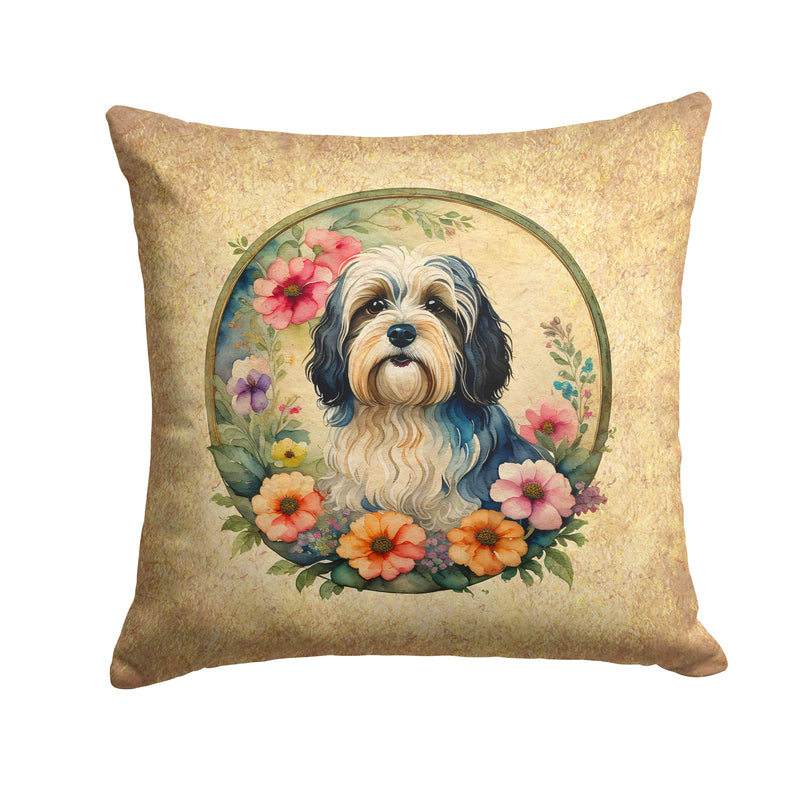 Havanese and Flowers Fabric Decorative Pillow