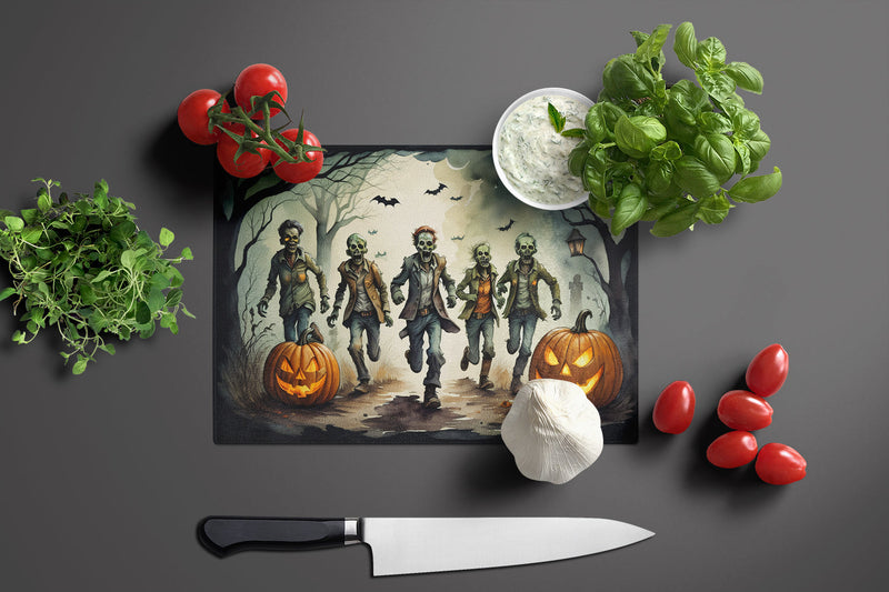 Zombies Spooky Halloween Glass Cutting Board Large