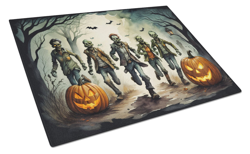 Zombies Spooky Halloween Glass Cutting Board Large