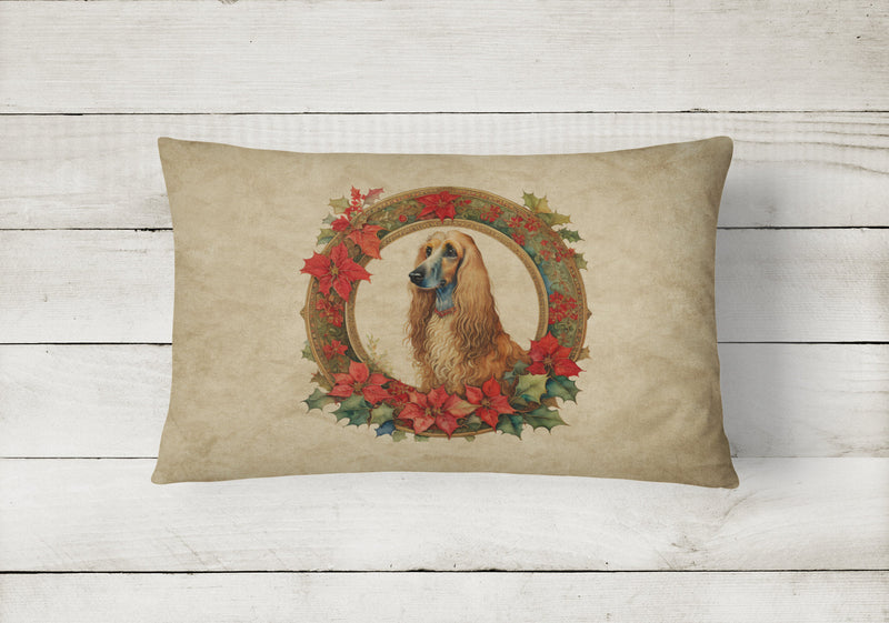 Afghan Hound Christmas Flowers Throw Pillow