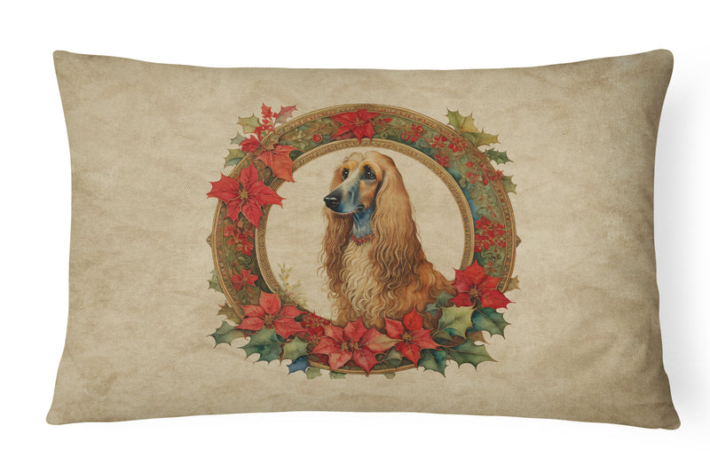 Afghan Hound Christmas Flowers Throw Pillow