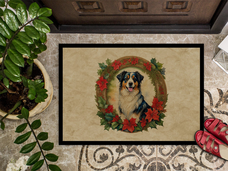 Australian Shepherd Christmas Flowers Doormat