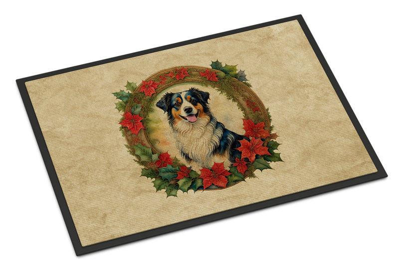 Australian Shepherd Christmas Flowers Doormat