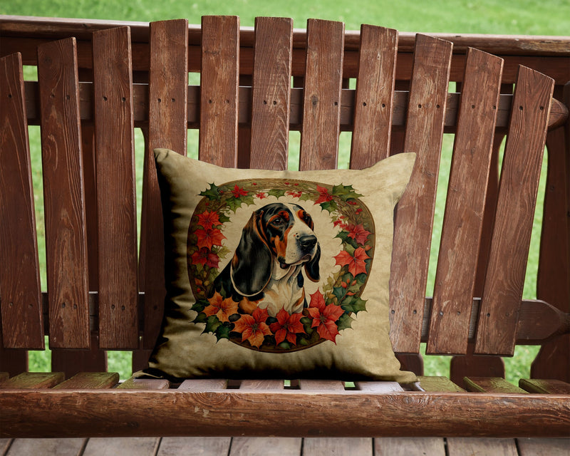 Basset Hound Christmas Flowers Throw Pillow