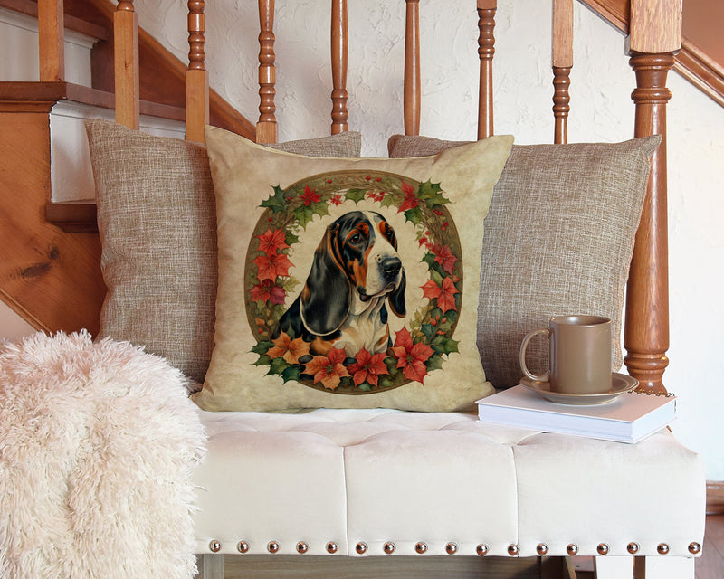 Basset Hound Christmas Flowers Throw Pillow