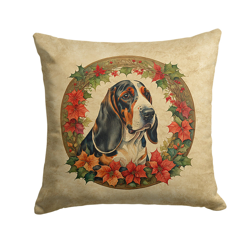 Basset Hound Christmas Flowers Throw Pillow