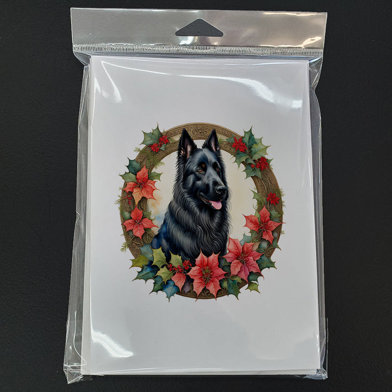 Belgian Sheepdog Christmas Flowers Greeting Cards Pack of 8