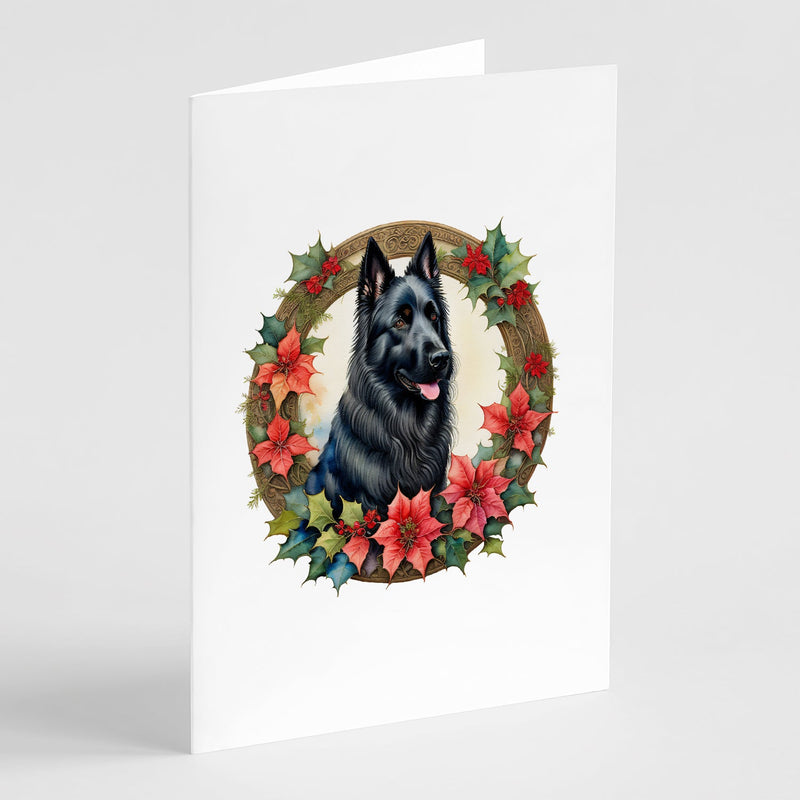 Belgian Sheepdog Christmas Flowers Greeting Cards Pack of 8