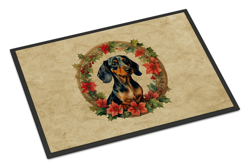 Dachshund Christmas Flowers Doormat