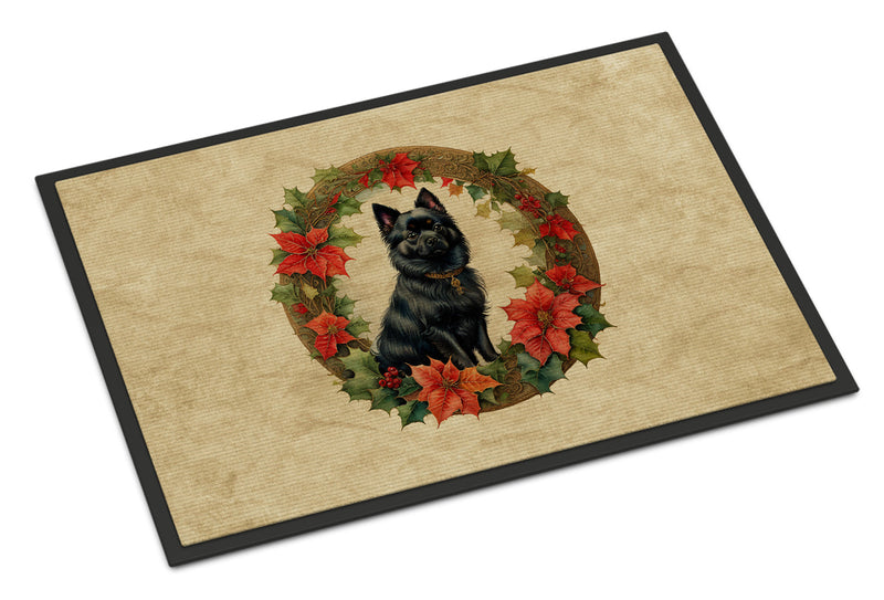 German Spitz Christmas Flowers Doormat