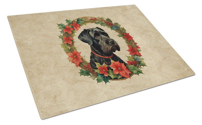 Giant Schnauzer Christmas Flowers Glass Cutting Board