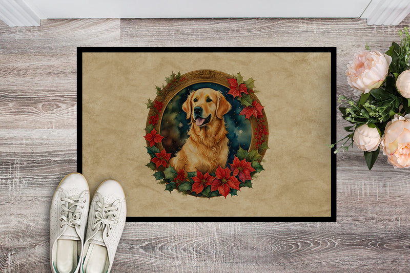 Golden Retriever Christmas Flowers Doormat