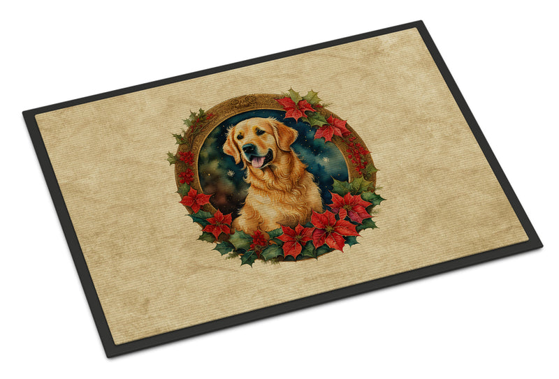 Golden Retriever Christmas Flowers Doormat