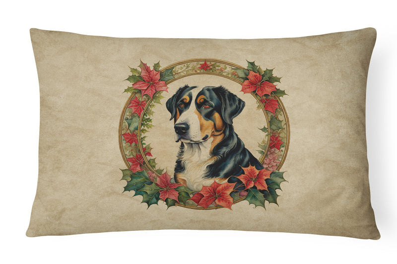 Greater Swiss Mountain Dog Christmas Flowers Throw Pillow