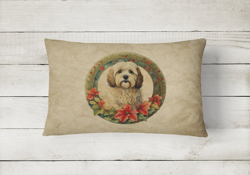 Havanese Christmas Flowers Throw Pillow