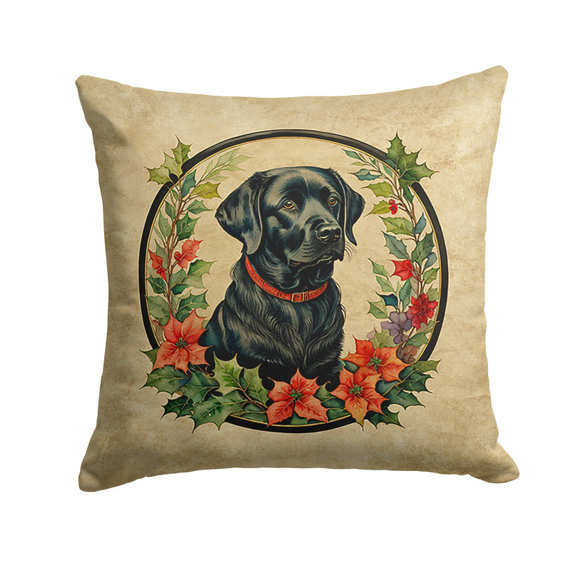 Labrador Retriever Christmas Flowers Throw Pillow