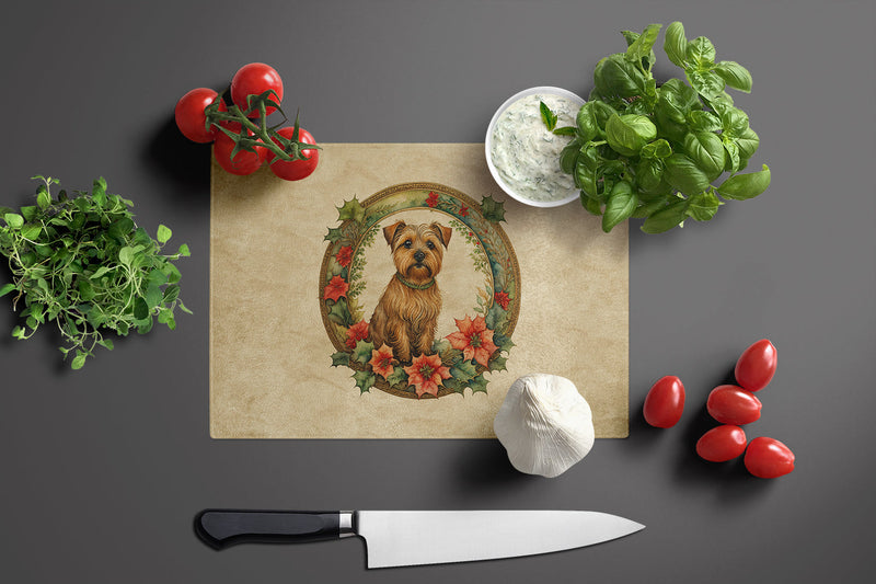 Norfolk Terrier Christmas Flowers Glass Cutting Board