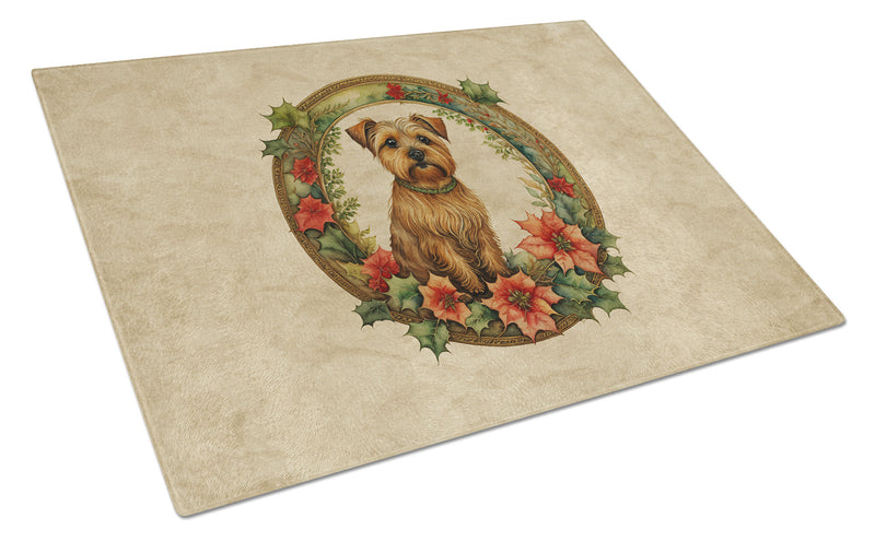 Norfolk Terrier Christmas Flowers Glass Cutting Board