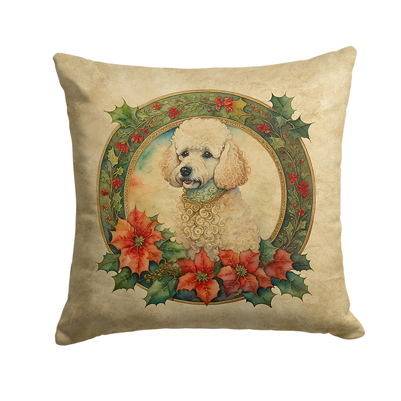 Poodle Christmas Flowers Throw Pillow