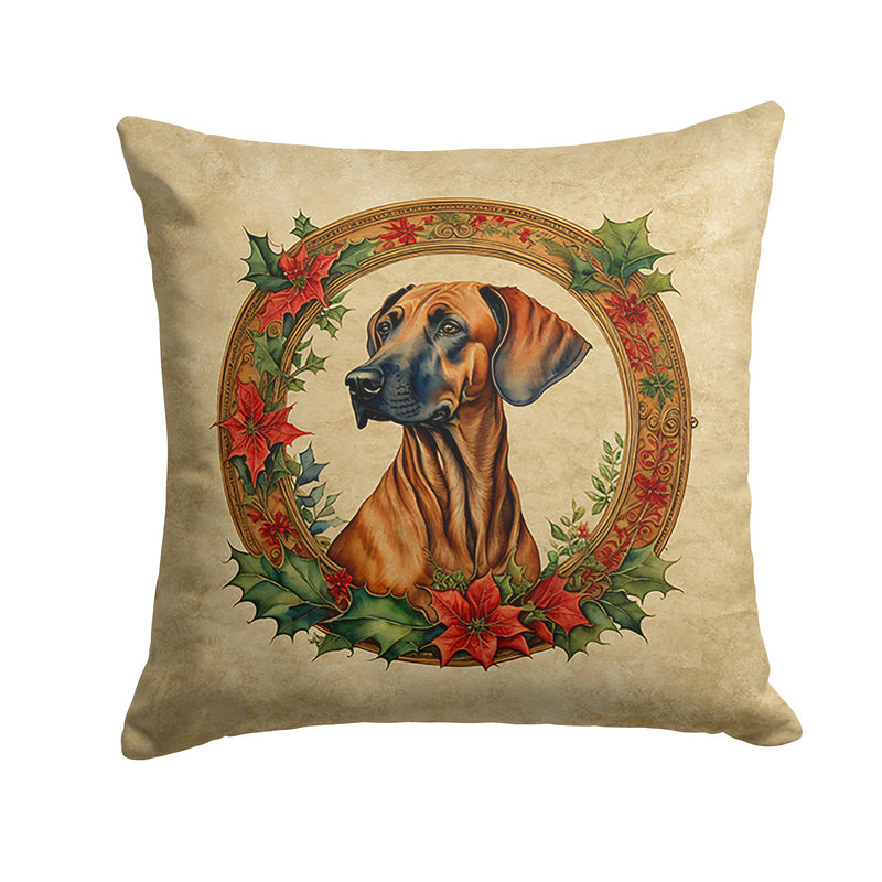 Rhodesian Ridgeback Christmas Flowers Throw Pillow