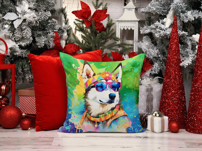 Siberian Husky Hippie Dawg Fabric Decorative Pillow