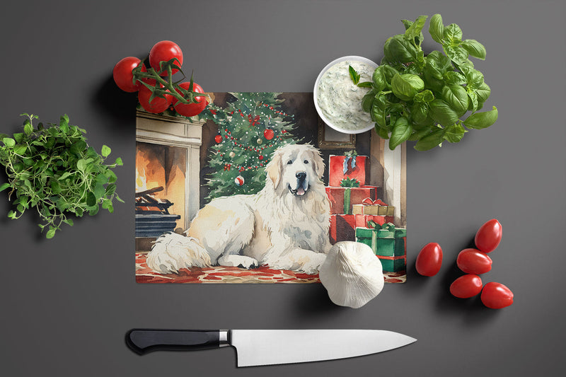 Great Pyrenees Cozy Christmas Glass Cutting Board Large