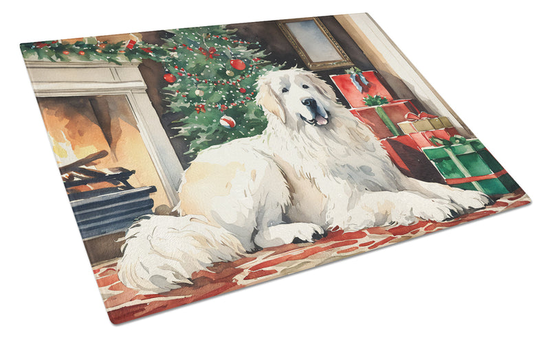 Great Pyrenees Cozy Christmas Glass Cutting Board Large