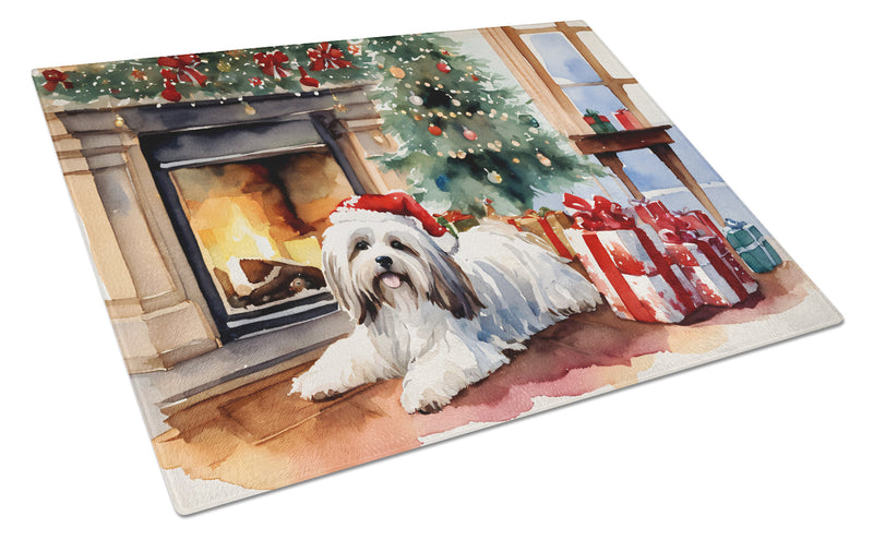 Havanese Cozy Christmas Glass Cutting Board Large