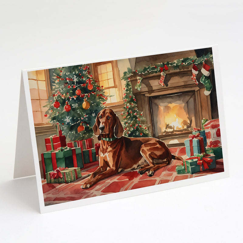 Redbone Coonhound Cozy Christmas Greeting Cards Pack of 8