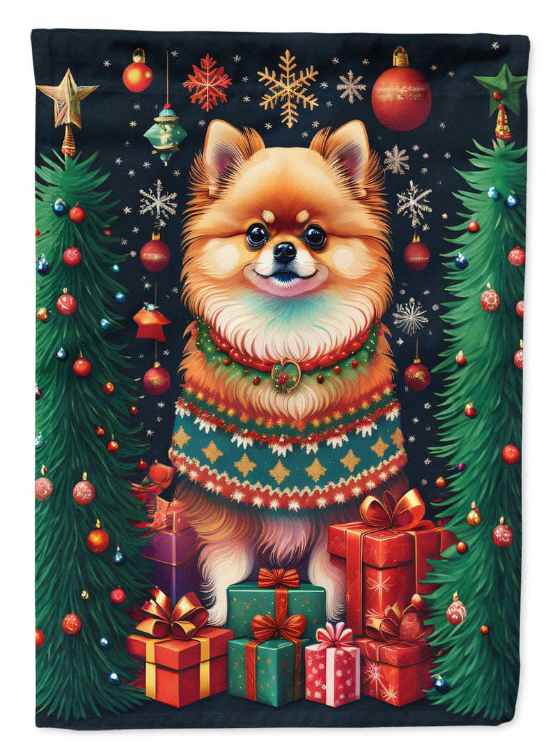 Pomeranian Holiday Christmas House Flag