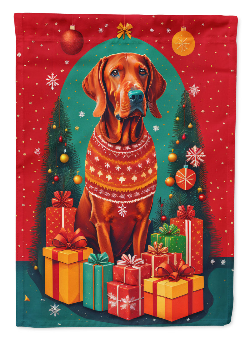 Red Redbone Coonhound Holiday Christmas House Flag