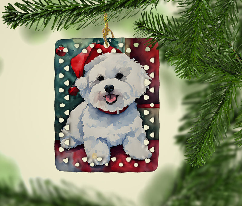 Bichon Frise Christmas Porcelain Ornament