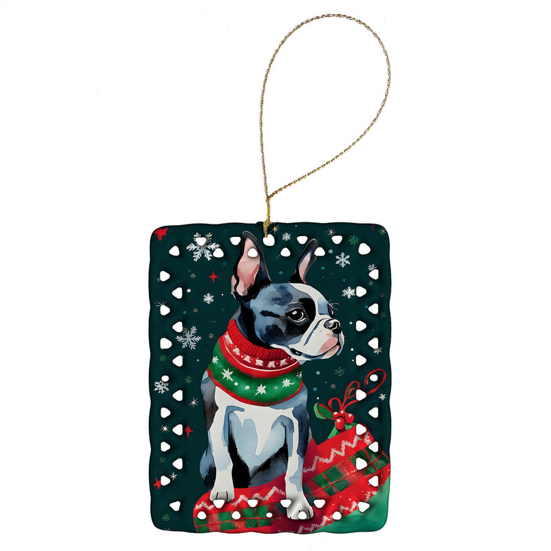 Boston Terrier Christmas Porcelain Ornament