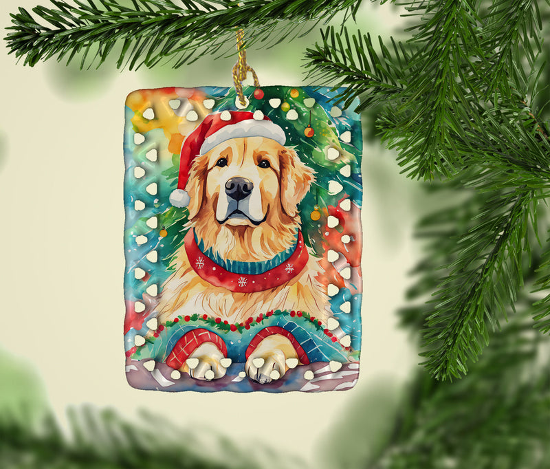 Golden Retriever Christmas Porcelain Ornament