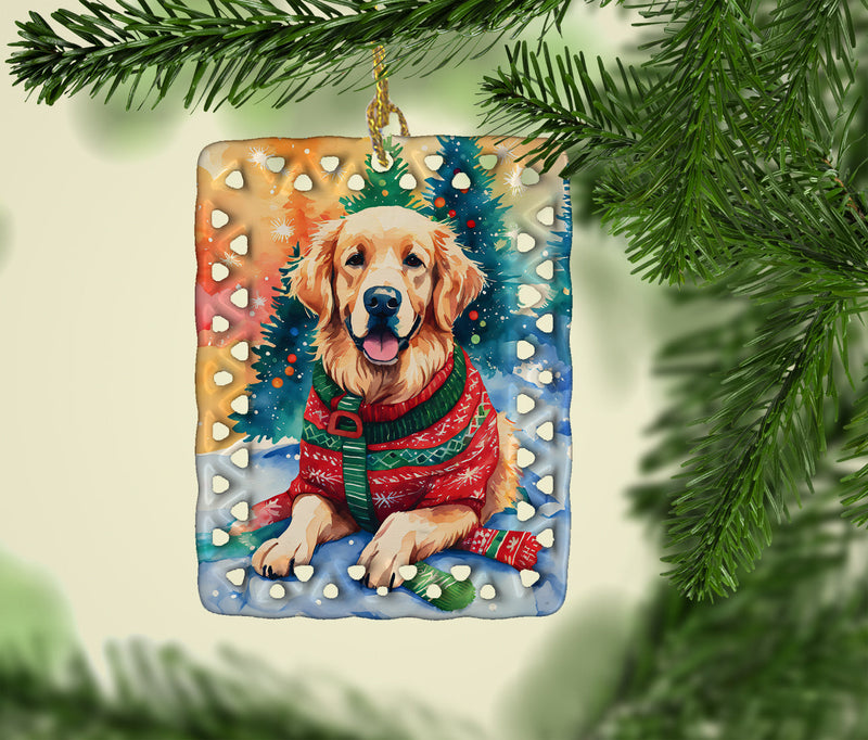 Golden Retriever Christmas Porcelain Ornament