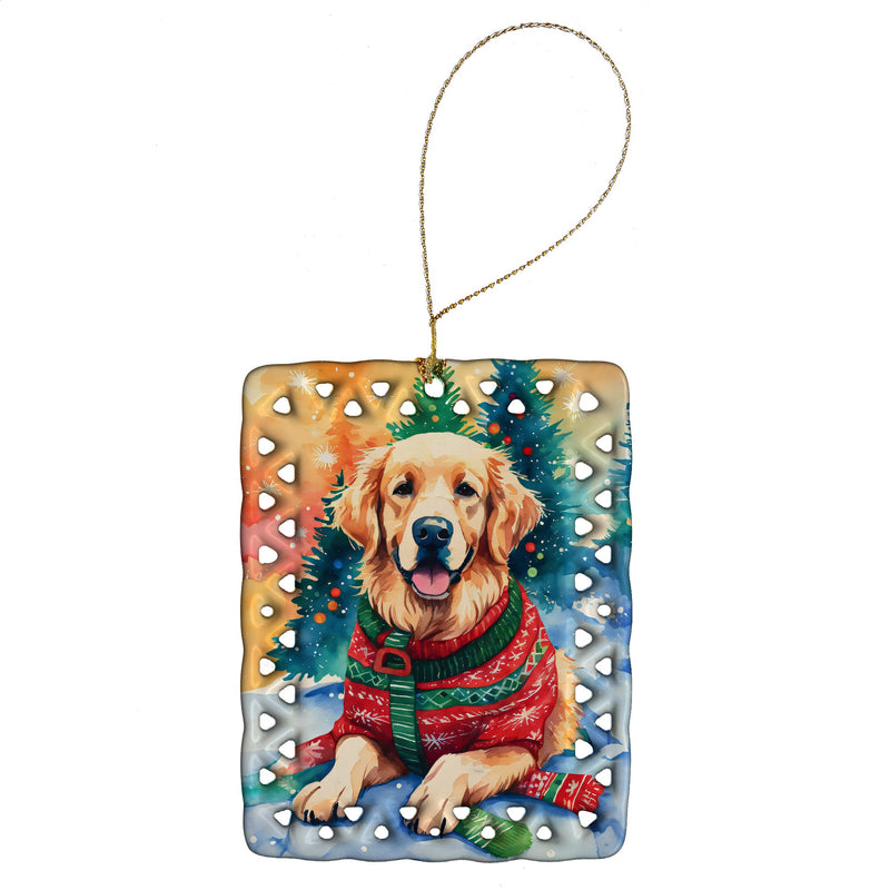 Golden Retriever Christmas Porcelain Ornament