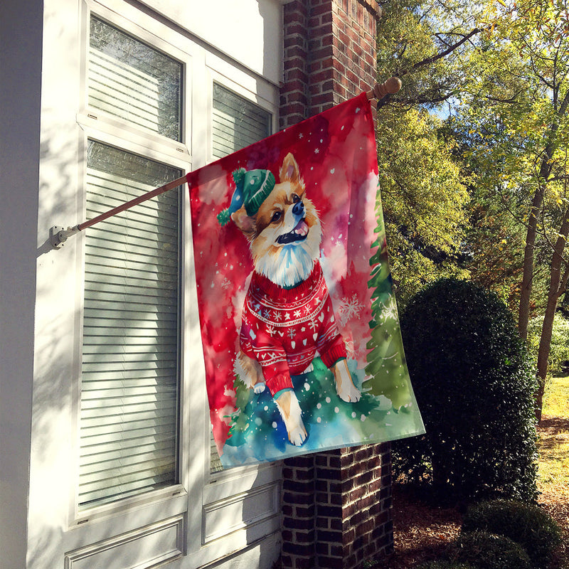 Pomeranian Christmas House Flag