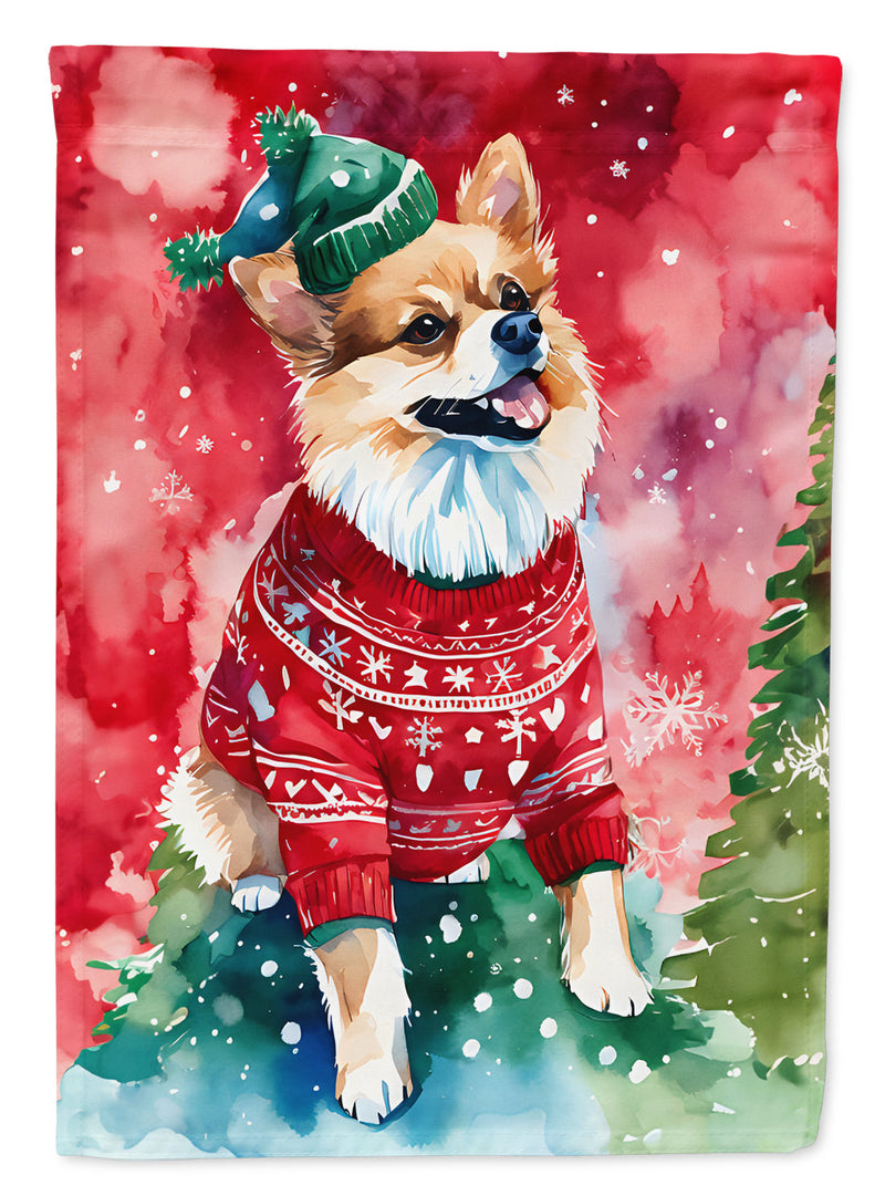 Pomeranian Christmas House Flag