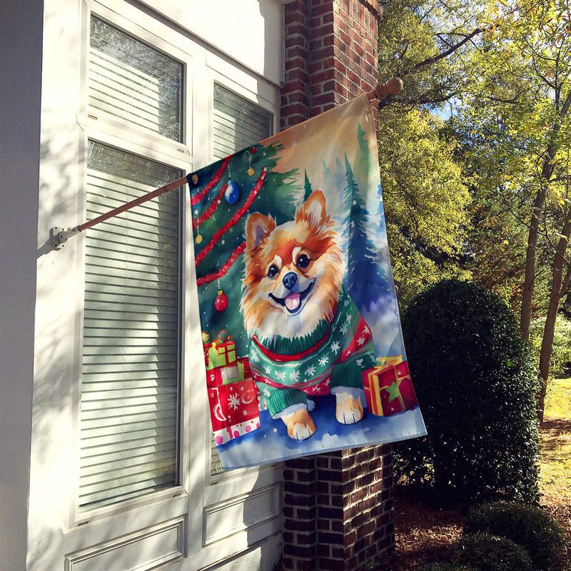 Pomeranian Christmas House Flag