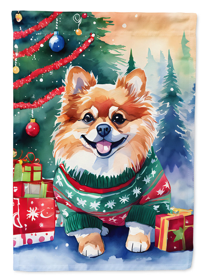 Pomeranian Christmas House Flag