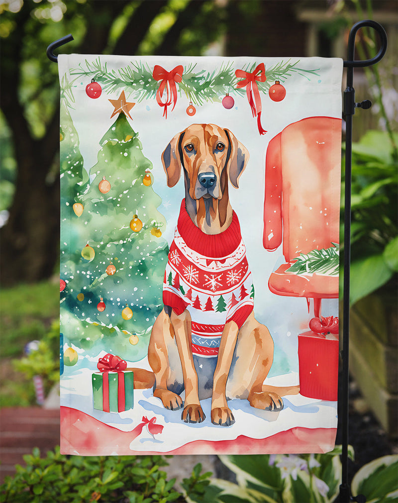 Redbone Coonhound Christmas Garden Flag