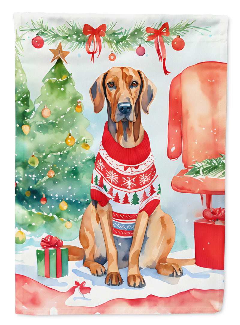 Redbone Coonhound Christmas Garden Flag