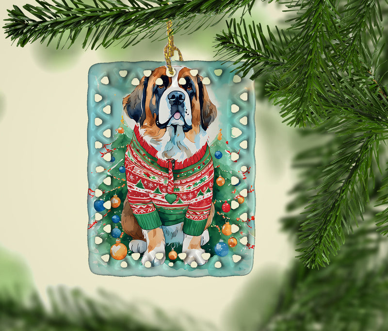 Saint Bernard Christmas Porcelain Ornament