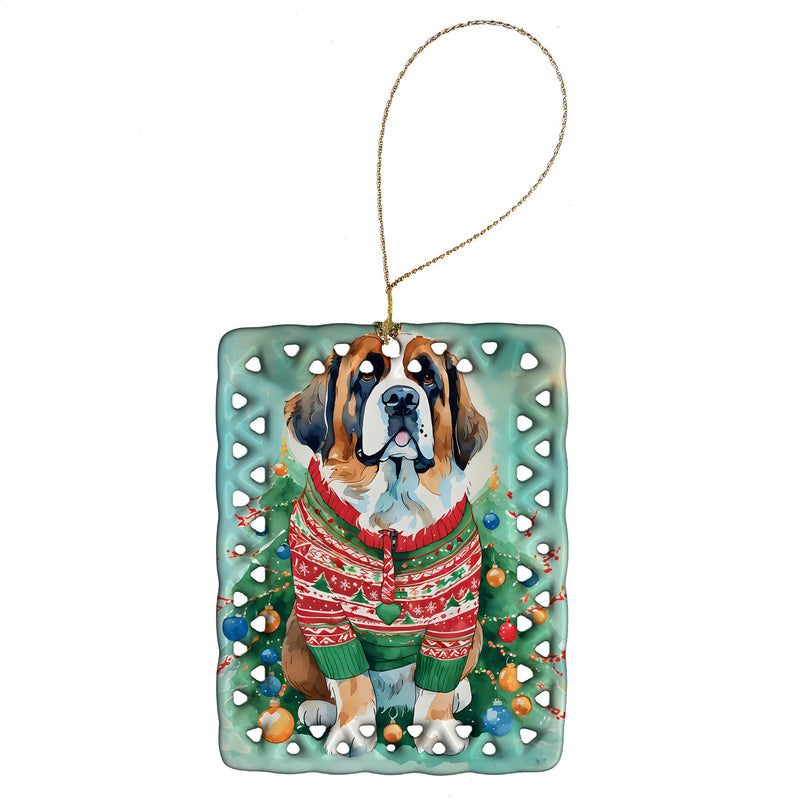 Saint Bernard Christmas Porcelain Ornament